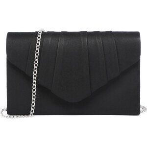 Sleek Black Pleated Clutch Purse - Magnetic Snap Closure for Evening Elegance